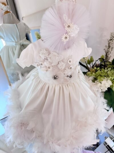 Robe Princesse Bébé Blanche et Florale – Image 3